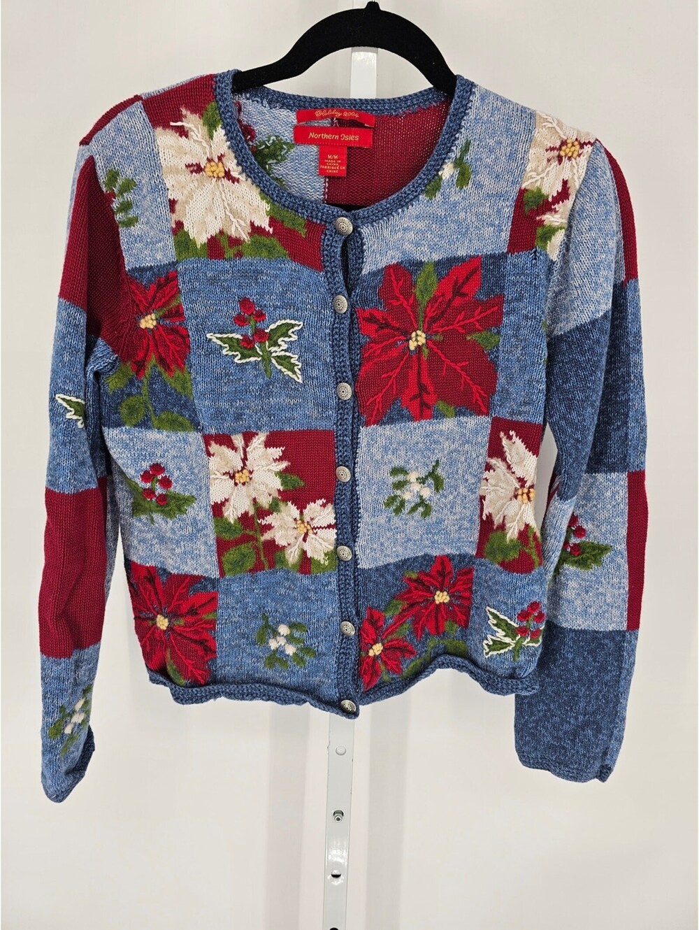 Vintage Holiday 2004 Northern Isles Cardigan Sweater Christmas Floral